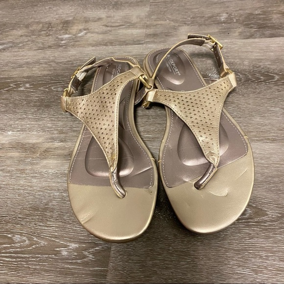 Rockport | Total Motion Zosia Thong Sandals In Gold Leather Size 7 NEW - Picture 10 of 13